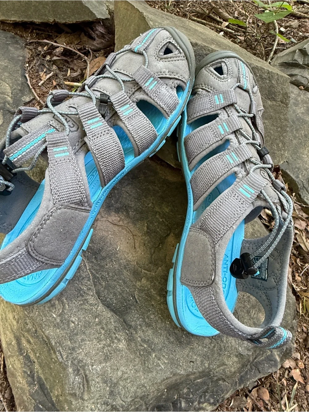Keen Gray with Blue Sport Hiking Sandals. Sz 39 or 8.5. Preowned.